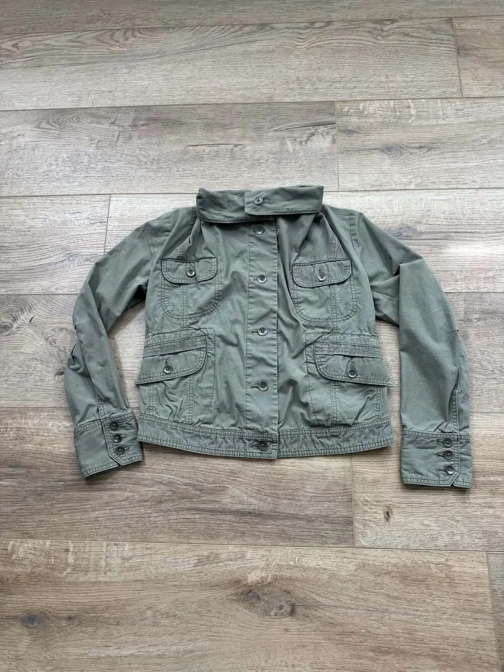 Eddie Bauer Ripstop Utility Jacket XS Olive Green Military Cargo Cotton Jacket